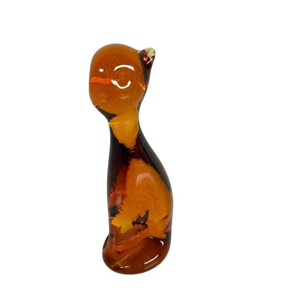 Vintage Amber Glass Cat Figurine 4.5" - Picture 1 of 6